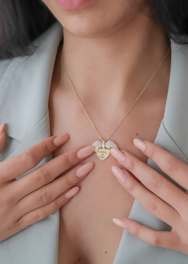 Beautiful Engraved Name Angel Heart Necklace