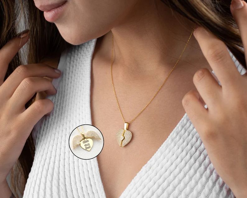 Beautiful Engraved Name Angel Heart Necklace