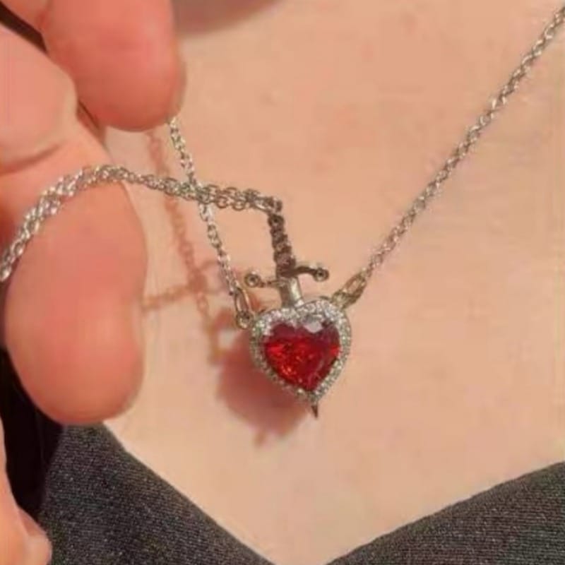 Beautiful Heart Sword Couple Necklace
