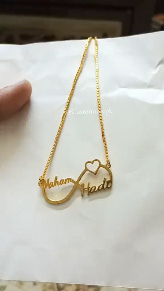Personalized Infinity Heart Name Necklace – Custom Gold Plated Couple Pendant