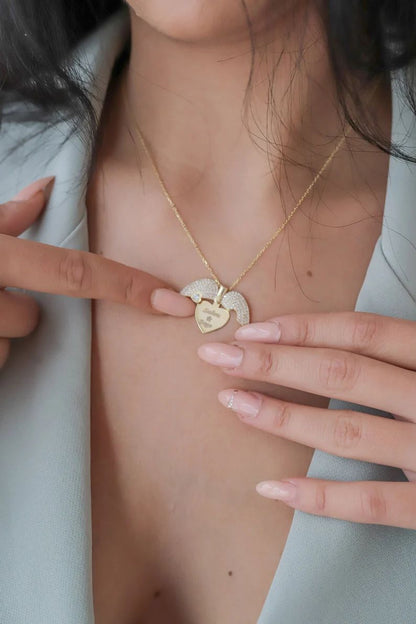 Beautiful Engraved Name Angel Heart Necklace