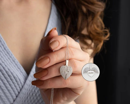 Beautiful Engraved Name Angel Heart Necklace