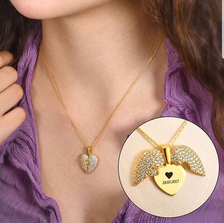 Beautiful Engraved Name Angel Heart Necklace