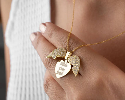 Beautiful Engraved Name Angel Heart Necklace