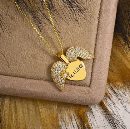 Beautiful Engraved Name Angel Heart Necklace