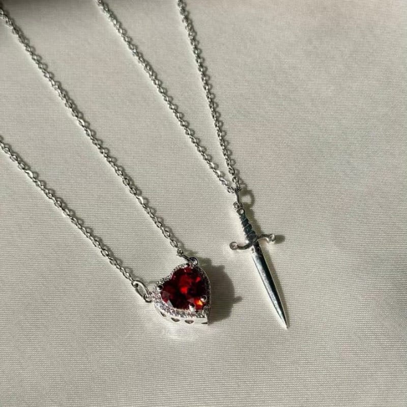 Beautiful Heart Sword Couple Necklace