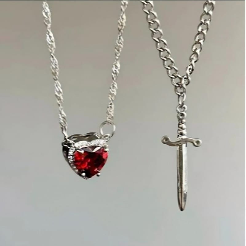 Beautiful Heart Sword Couple Necklace