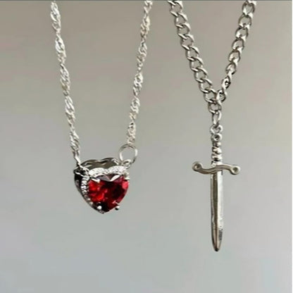 Beautiful Heart Sword Couple Necklace