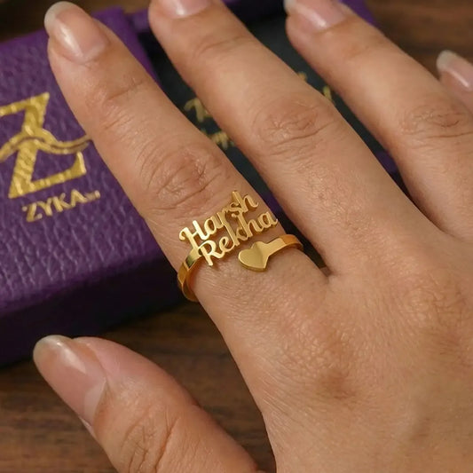 Heart Couple Name Ring