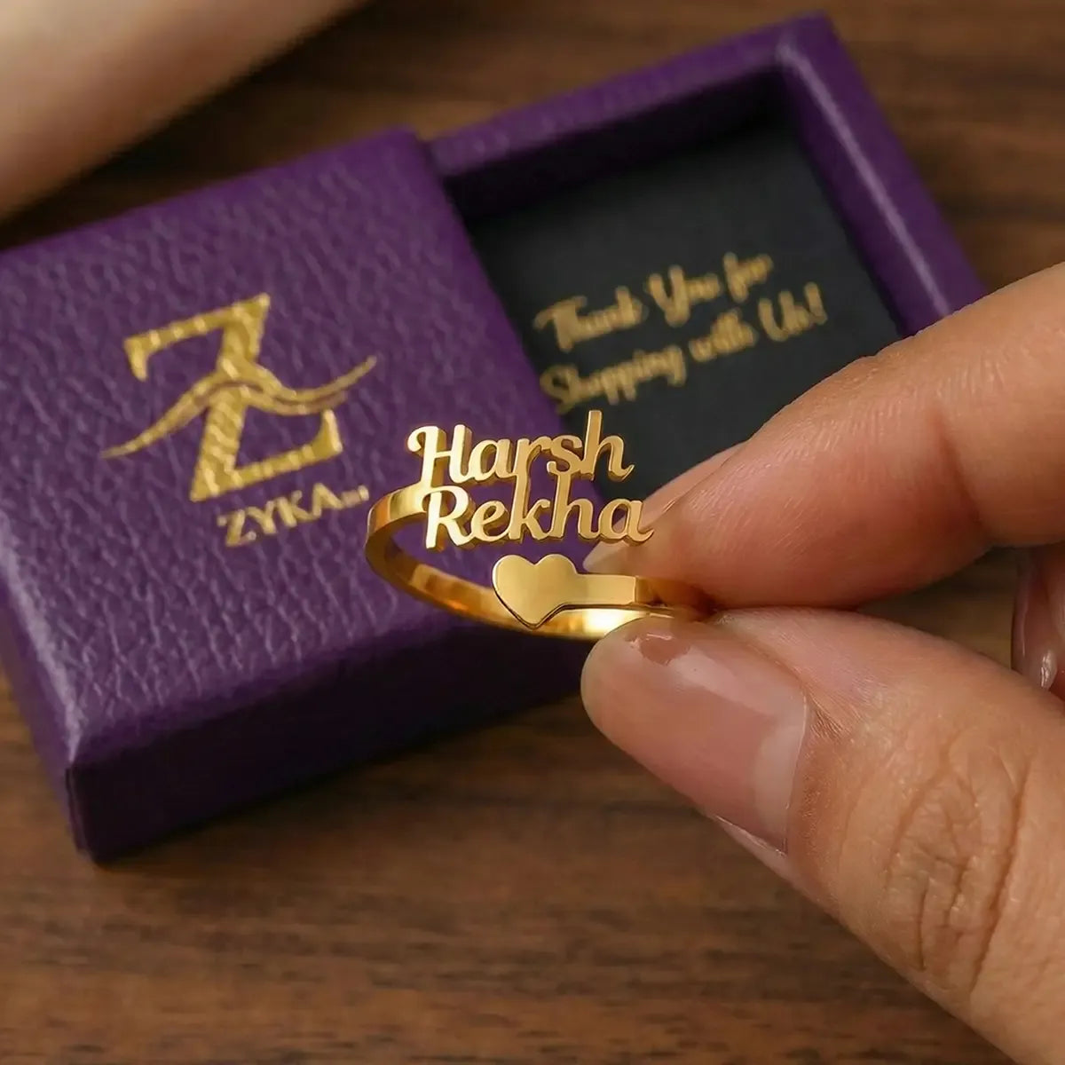 Heart Couple Name Ring