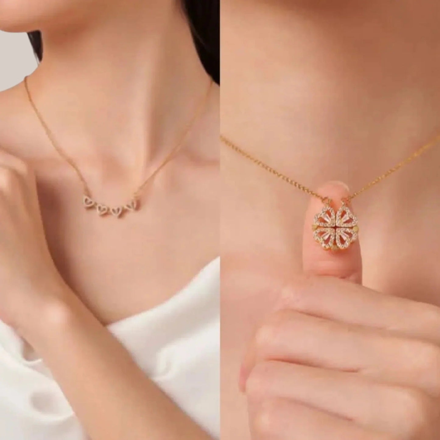 Clover 4 leaf Heart Magnet Necklace