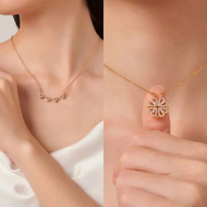 Clover 4 leaf Heart Magnet Necklace