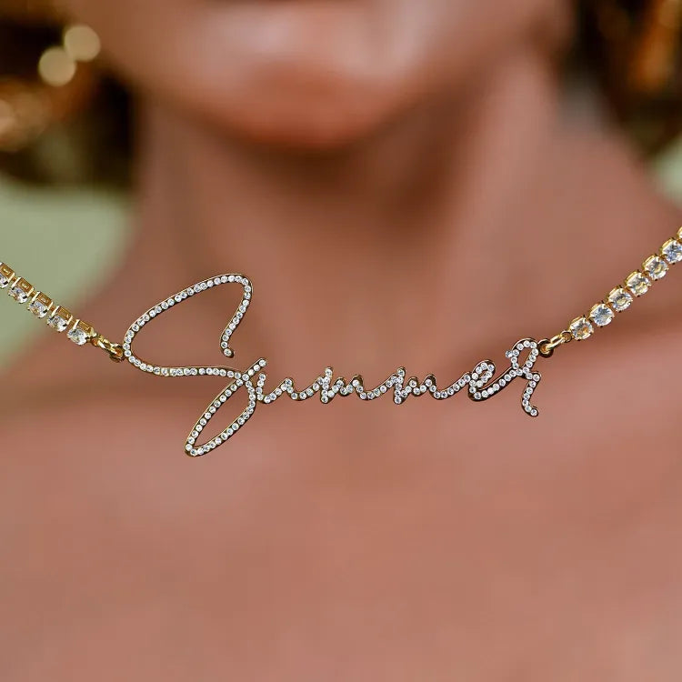 Customized Name Necklace – With Shimmering Simulated Diamond